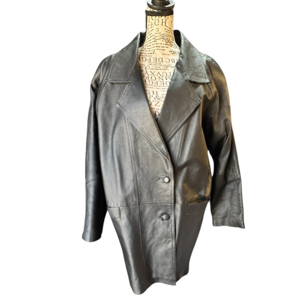 Vintage 90s Savannah Genuine Black Leather Car Coat Blazer Jacket Mobwife Matrix